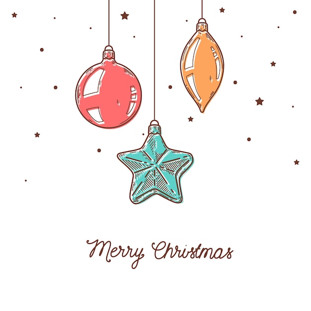 plantilla de estandarte retro de Navidad y año nuevo decoraciones de abeto de fondo vectorial estrella de bola de hielo