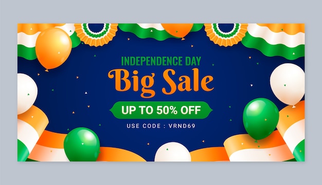 Plantilla de estandarte de venta horizontal para la celebración del Día de la Independencia de la India