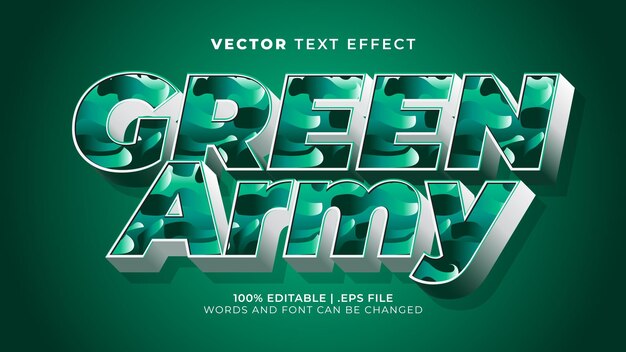 Plantilla de estilo de efecto de texto 3d editable militar del ejército verde