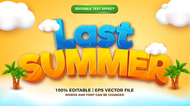 Plantilla de estilo de efecto de texto editable de dibujos animados de último verano 3d