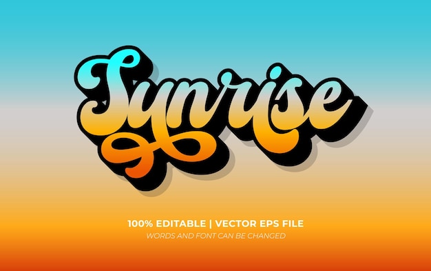 Plantilla de estilo de fuente de vector de efecto de texto editable naranja azul degradado de amanecer