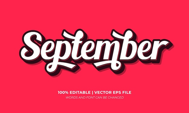 Plantilla de estilo de fuente vectorial con efecto de texto editable vintage 3d retro maravilloso de septiembre