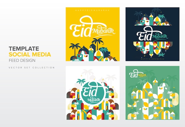 Plantilla de estilo geométrico de eid mubarak para la colección de conjunto de diseño de publicación de carrete de historia de alimentación de redes sociales