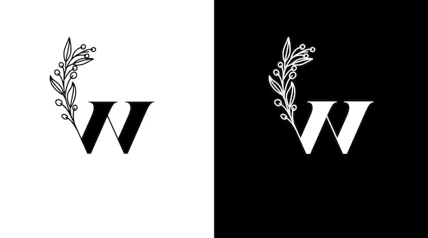 Plantilla de estilo de icono de monograma de vector inicial de diseño de logotipo de letra w y flor