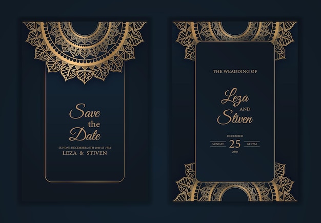 Plantilla de estilo mandala de lujo de tarjeta de invitación de boda