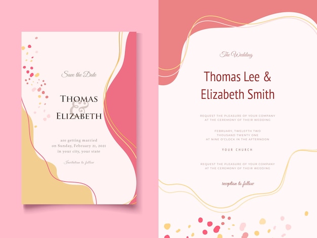 Plantilla de estilo Memphis de invitación de boda limpia