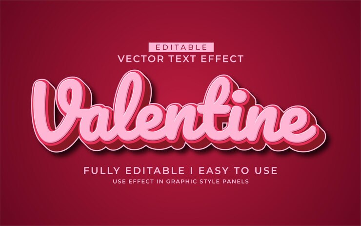 Vector plantilla de estilo de tipografía de efecto de texto de san valentín 3d editable