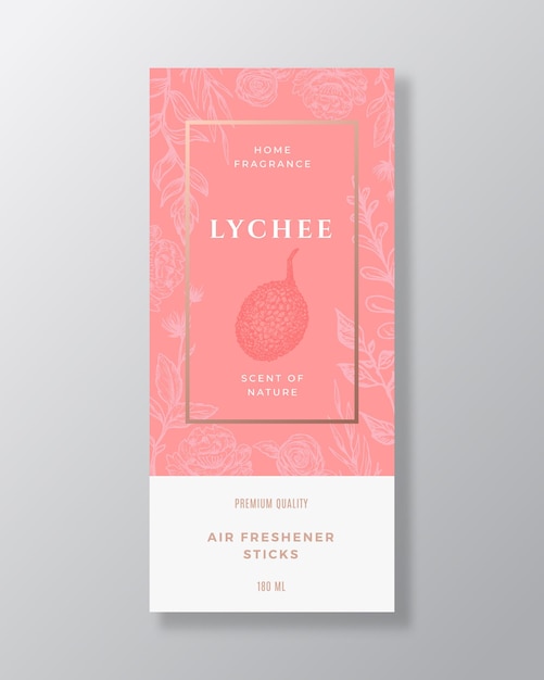 Plantilla de etiqueta abstracta de fragancia para el hogar de Lychee