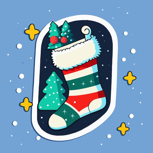 Plantilla de etiqueta con calcetines de navidad Calcomanías lindas de navidad Vacaciones de invierno