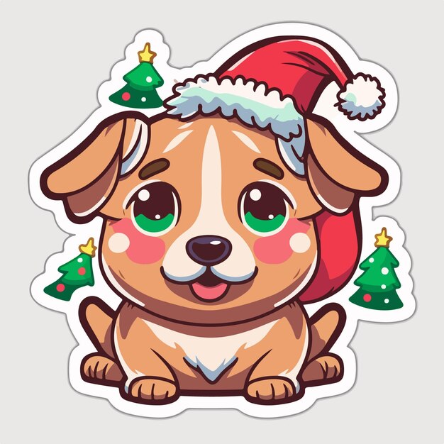 Plantilla de etiqueta con elementos de pegatinas de cachorro de navidad de perro de navidad vacaciones de año nuevo