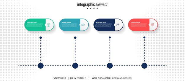 plantilla de etiqueta de infografía vectorial con iconos 4 opciones o pasos Infografías para el concepto de negocio