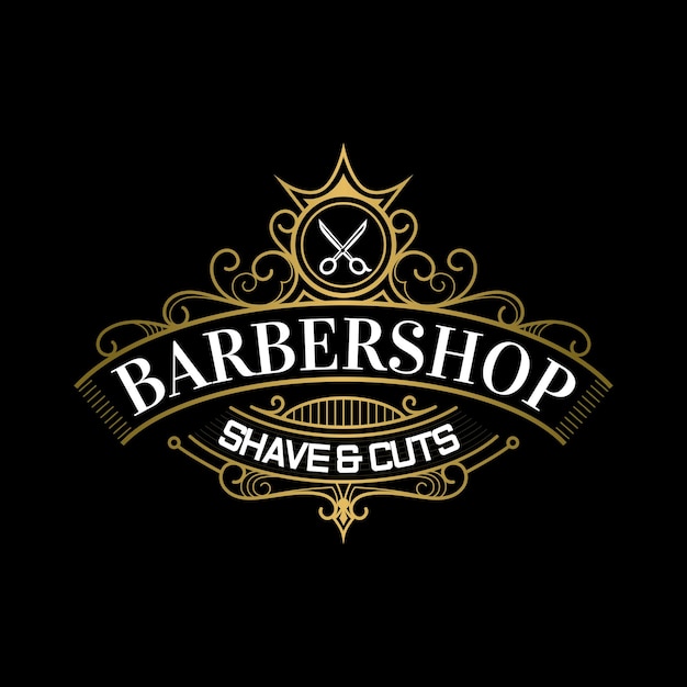 Plantilla de etiqueta y logotipo de barbería real vintage