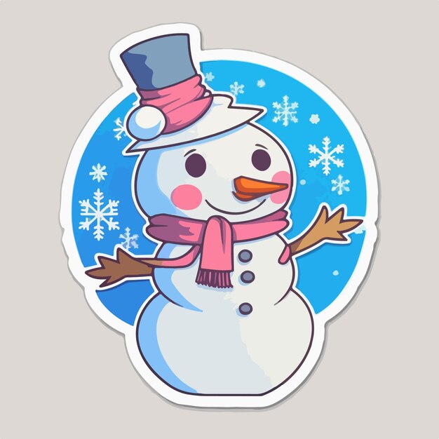 Vector plantilla de etiqueta con muñeco de nieve de navidad muñeco de nieve de navidad en pegatinas de sombrero decoración aislada