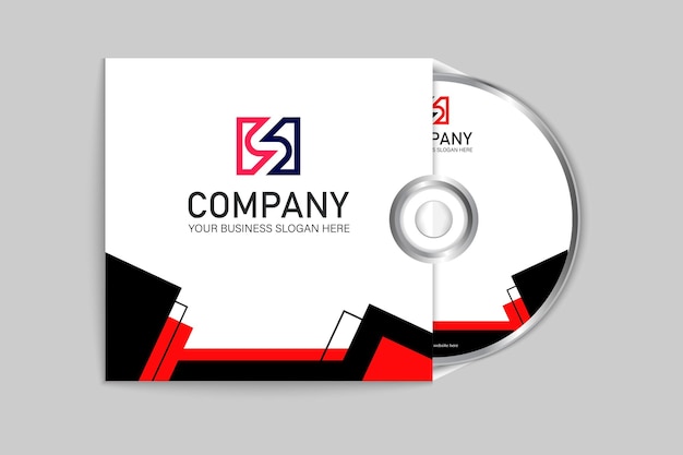 Vector plantilla de etiqueta y portada de cd de negocios simple en rojo y negro