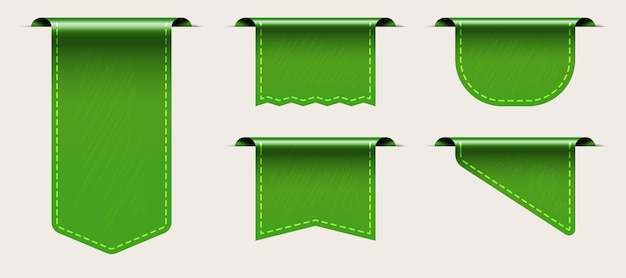 Plantilla de etiqueta de tela de etiqueta verde con espacio de copia vacío.