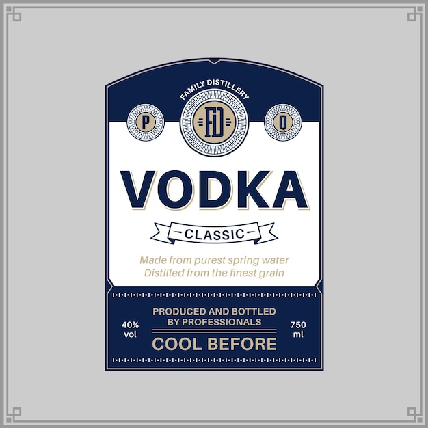 plantilla de etiqueta de vodka vectorial