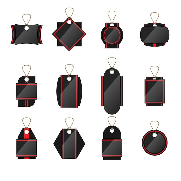 Vector plantilla de etiquetas y etiquetas de ventas de black friday insignias de precios de compras precio de descuento en blanco realista