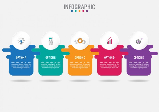 Plantilla de etiquetas de infografía de negocios con 5 opciones