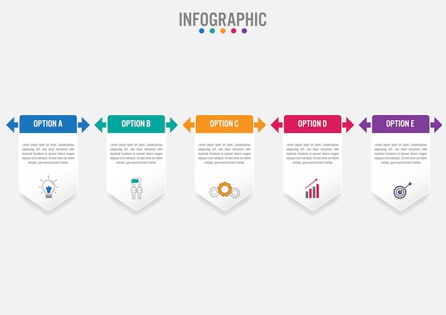 Plantilla de etiquetas de infografía de negocios con 5 opciones