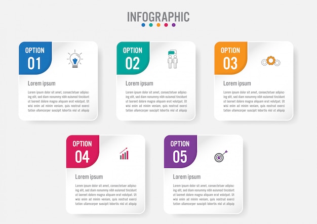 Plantilla de etiquetas de infografía de negocios con 5 opciones