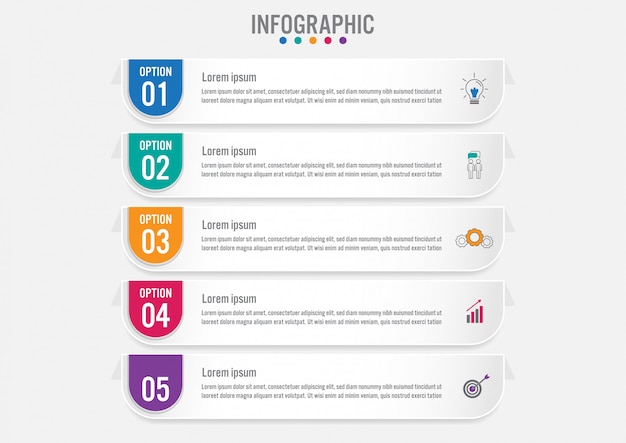 Plantilla de etiquetas de infografía de negocios con 5 opciones