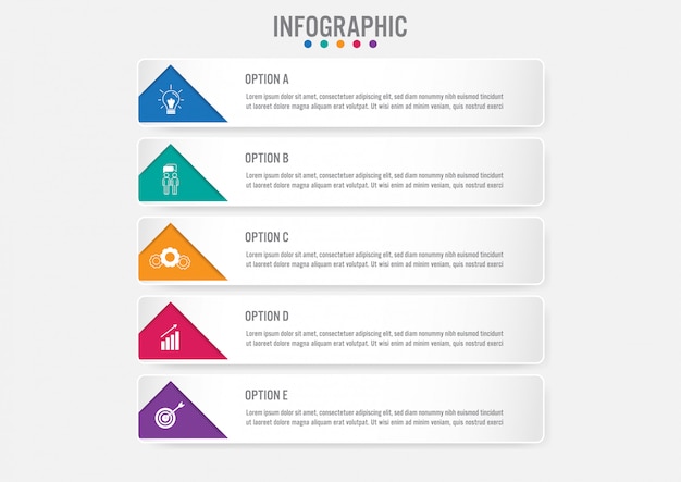 Plantilla de etiquetas de infografía de negocios con 5 opciones