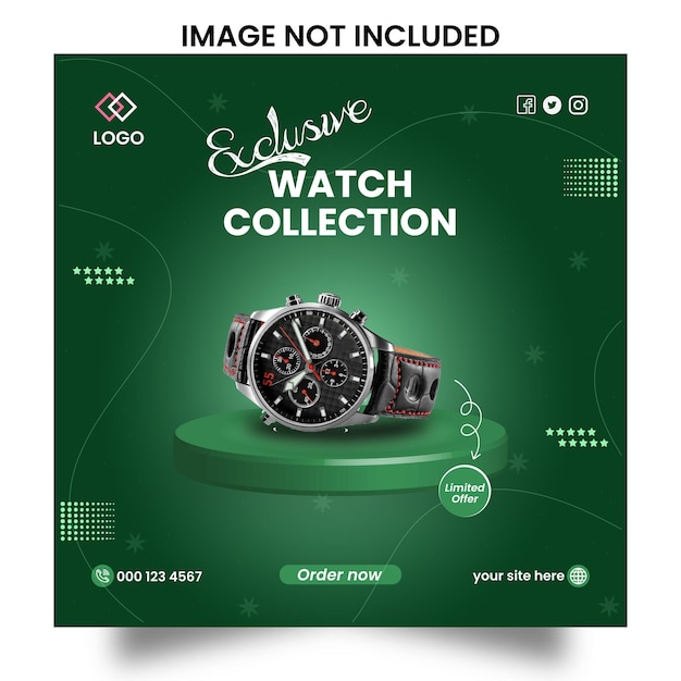 Plantilla exclusiva de diseño de publicación de anuncios de redes sociales de colección de relojes