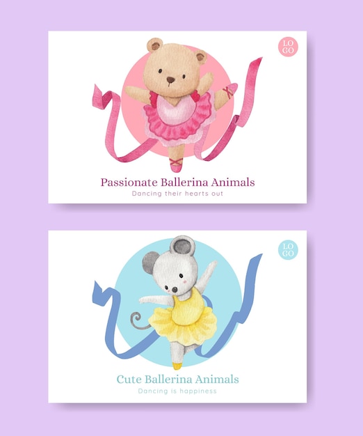 Plantilla de facebook con concepto de animales de bailarinas de hadas, estilo acuarela