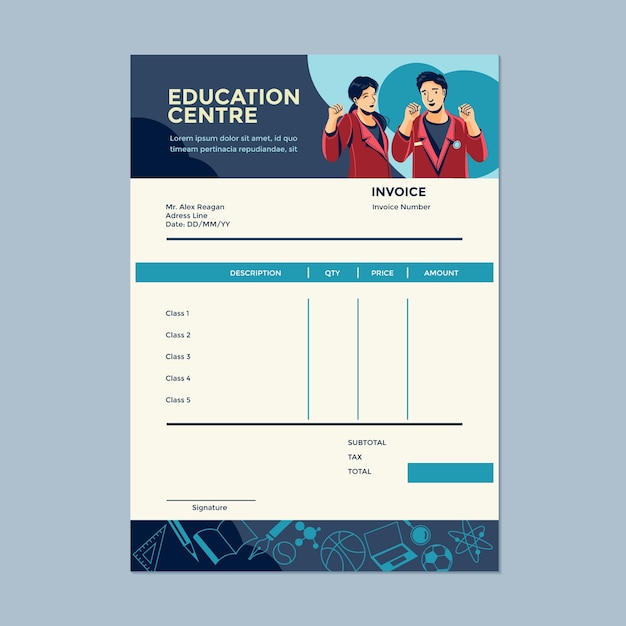 plantilla de factura escolar plana