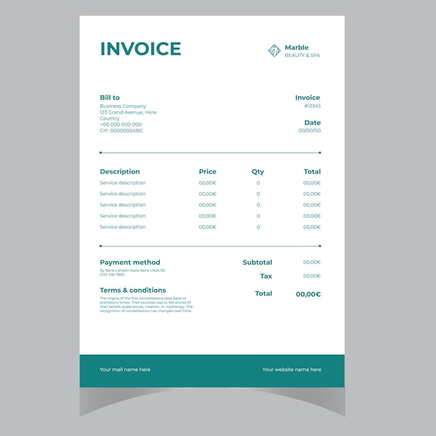 plantilla de factura de negocio profesional corporativa de diseño sencillo vectorial moderno