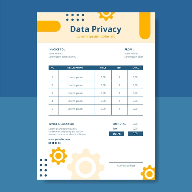Vector plantilla de factura de privacidad de datos ilustración de vector de fondo de dibujos animados plana