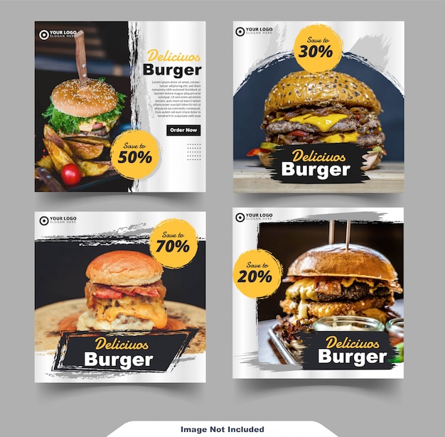 Plantilla de feed de redes sociales de instagram de comida de hamburguesa