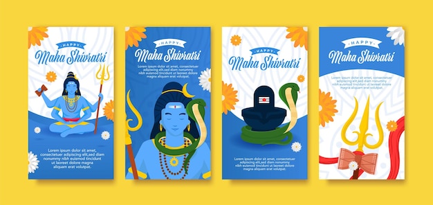 Plantilla feliz de historias de redes sociales de maha shivratri con adorno de lord shiva