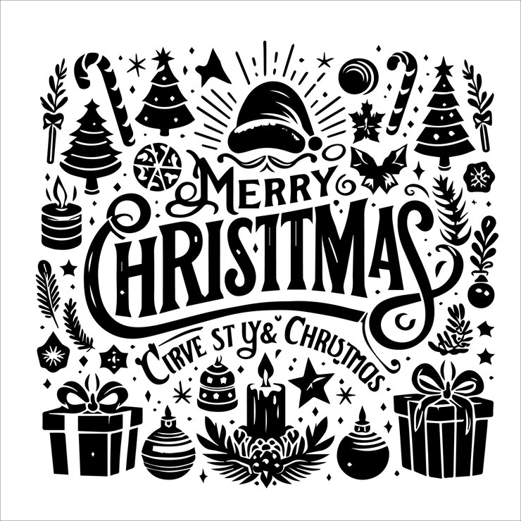Vector plantilla de feliz navidad en cuadros para carteles de felicitación con letras de estandarte o cartel de vacaciones
