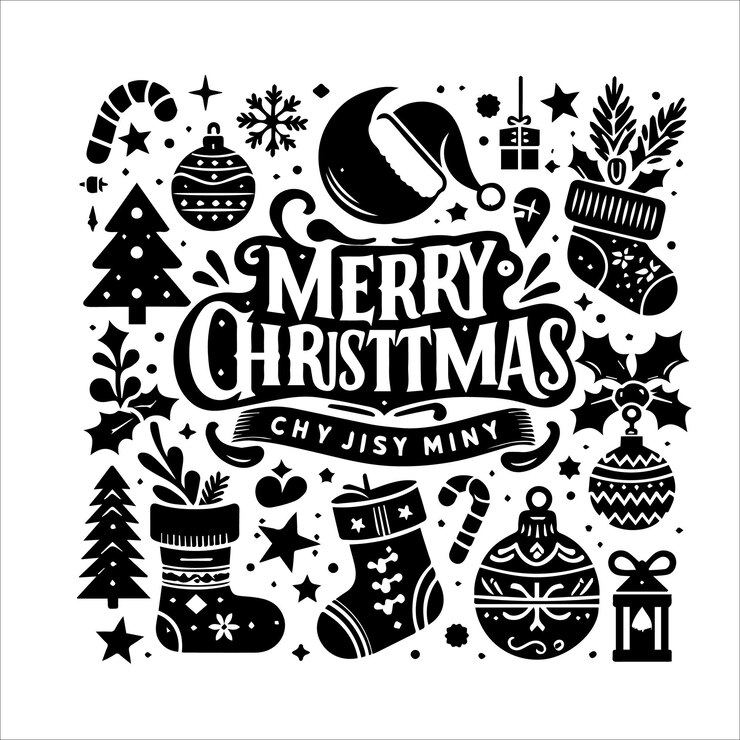 Vector plantilla de feliz navidad en cuadros para carteles de felicitación con letras de estandarte o cartel de vacaciones