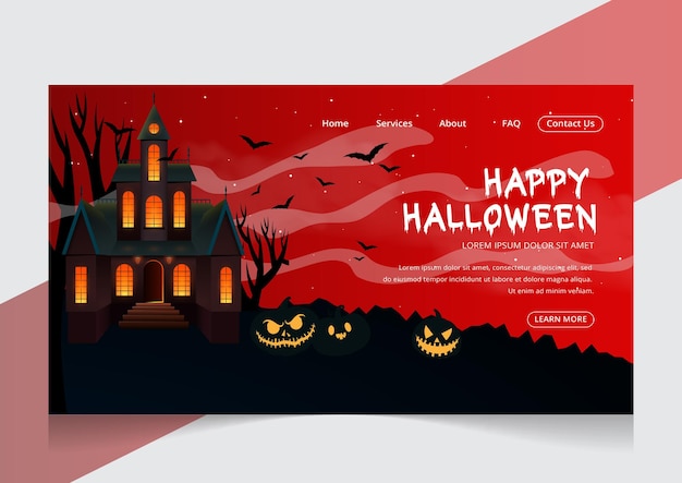 Plantilla de fiesta de noche de halloween de diseño de página de destino de halloween realista