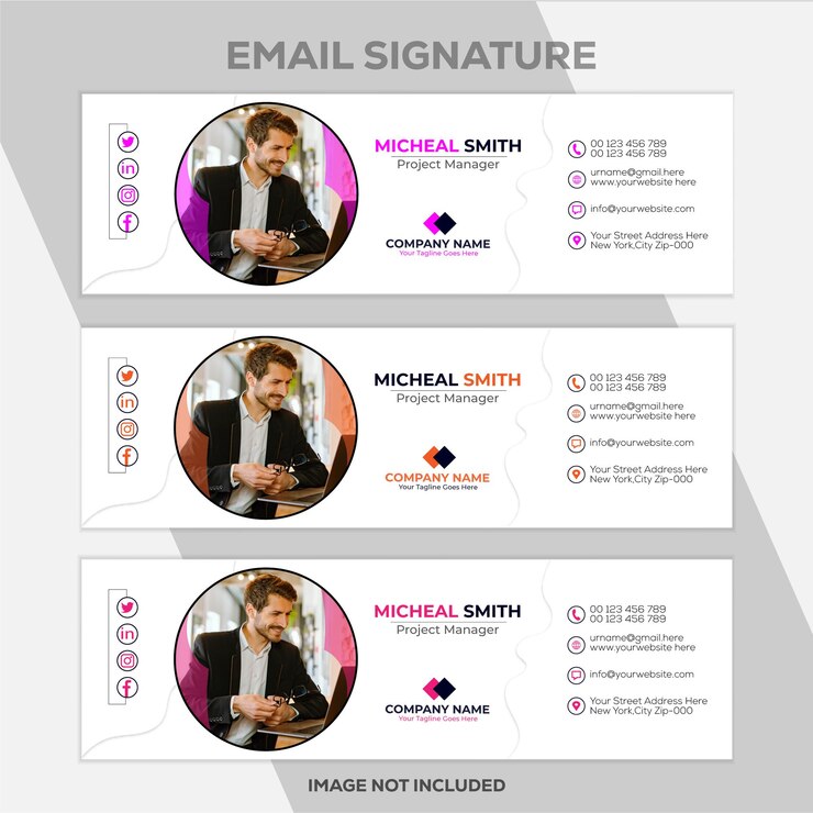 Vector plantilla de firma de correo electrónico o pie de página de correo electrónico y diseño de portada de redes sociales personales con 3 colores