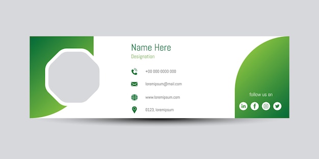 Plantilla de firma de correo electrónico verde Diseño de identidad corporativa Ilustración vectorial editable