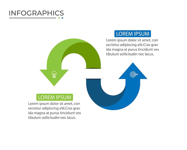 Vector plantilla de flecha de crecimiento de presentación de negocios infográfico 2 pasos