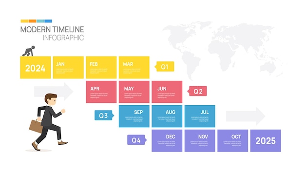 Plantilla de flecha de infografía de línea de tiempo de pasos de negocio diagrama de línea de tiempo de elementos de hitos modernos calendario