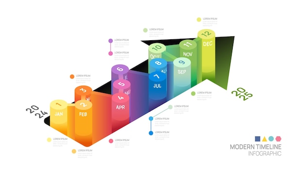 Vector plantilla de flecha de infografía de línea de tiempo de pasos de negocio diagrama de línea de tiempo de elementos de hitos modernos calendario