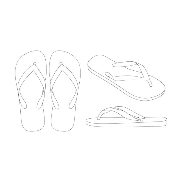 Plantilla flip flops sandalias vector ilustración boceto plano esquema de diseño