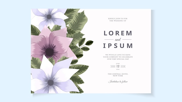 Plantilla floral abstracta de la tarjeta de la invitación del evento del matrimonio de la boda de la flor