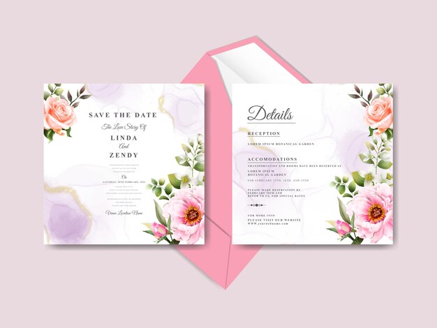 Plantilla floral elegante de invitación de boda