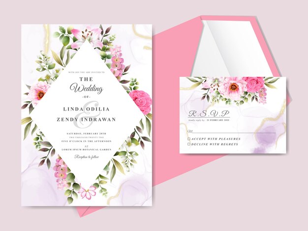 Plantilla floral elegante de invitación de boda
