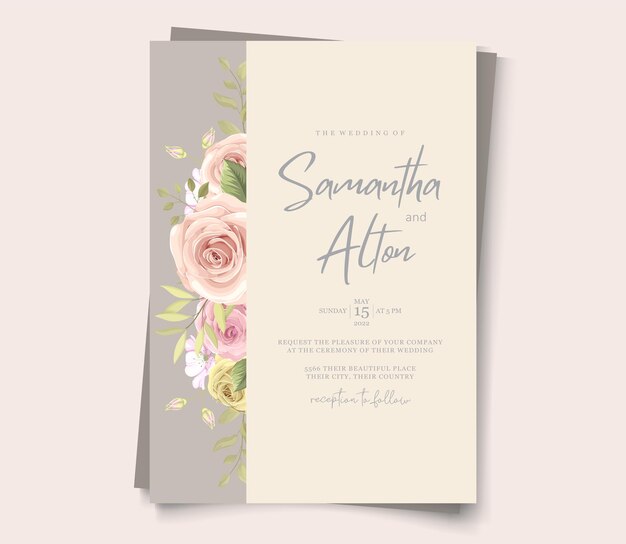 Plantilla floral elegante de invitación de boda