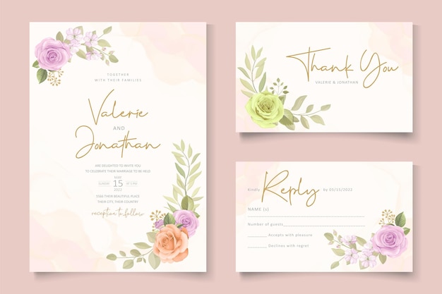 Plantilla floral elegante de invitación de boda