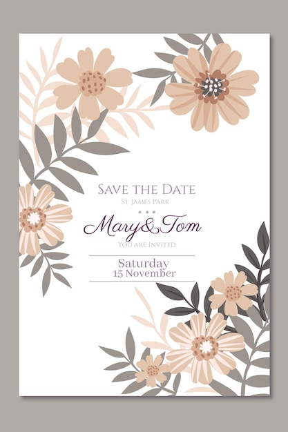 Vector plantilla floral de invitación de boda