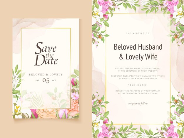 Plantilla floral de tarjeta de invitación de boda