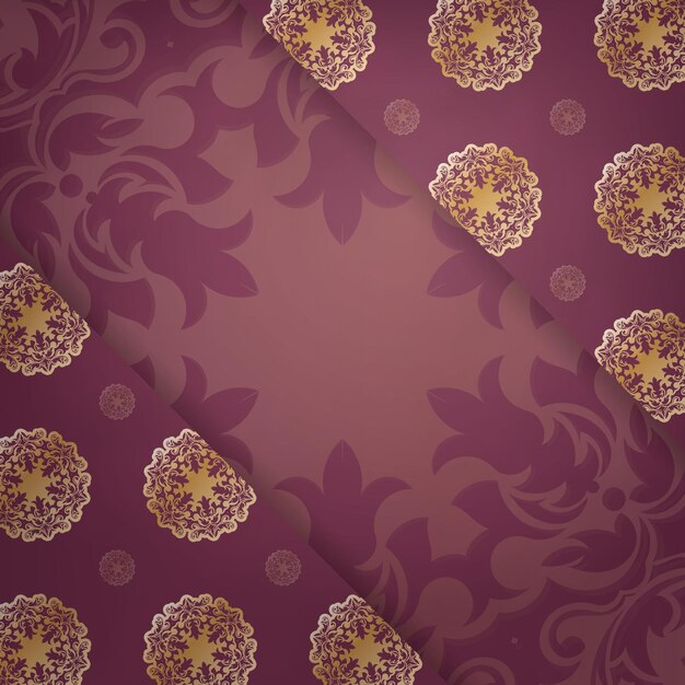 Plantilla Flyer de felicitación en color burdeos con un adorno de mandala dorado para tu marca.